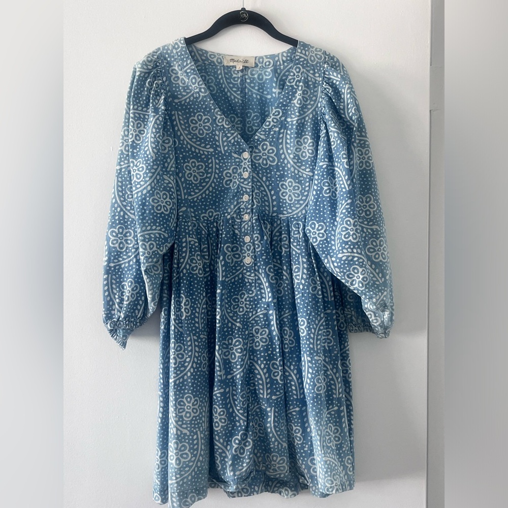 Madewell Bubble Sleeve Button Front Mini Dress - Picture 2 of 6